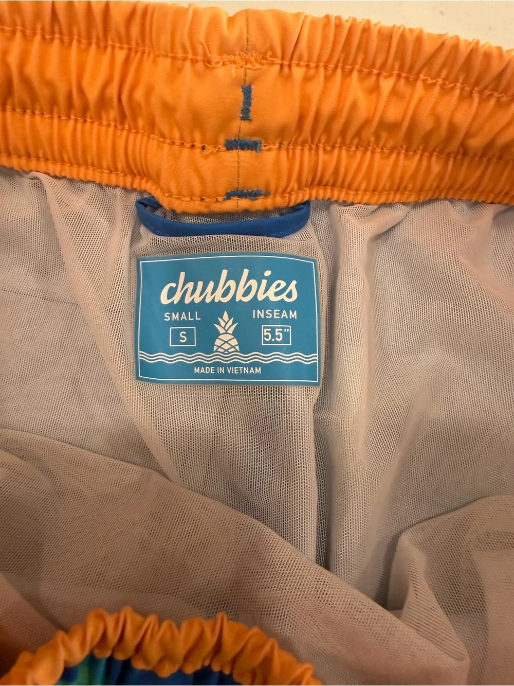 chubbies Men’s Blue Swim Trunks with Green Shark Print - Small